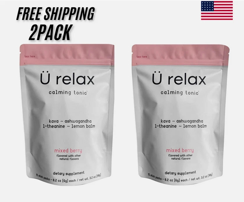 U Relax Calming Tonic- 15 Packets MIXED BERRY Flavor Relax Calming Drink 2 pack.