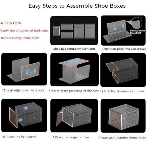 X-Large Stackable Shoe Boxes - Clear Plastic Shoe Storage Boxes 6 Pack White