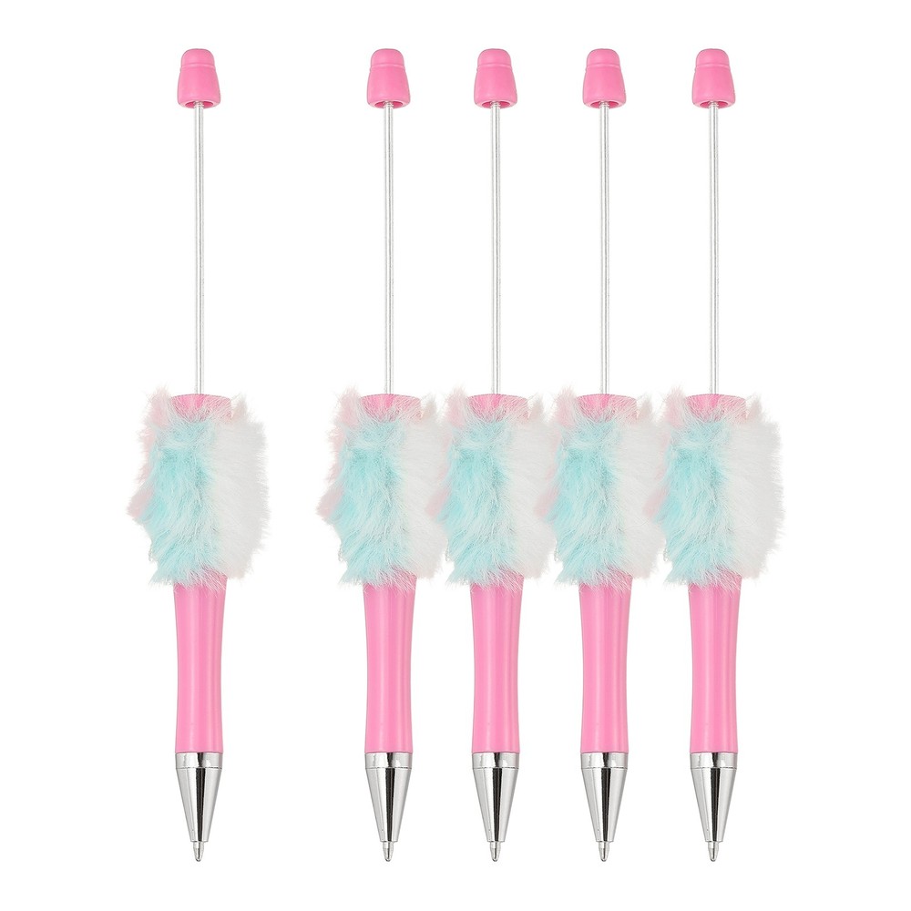 Fluffy Beadable Pens, Plastic Bead Pen for DIY Beads - 5 Pcs (Pink Gradient)