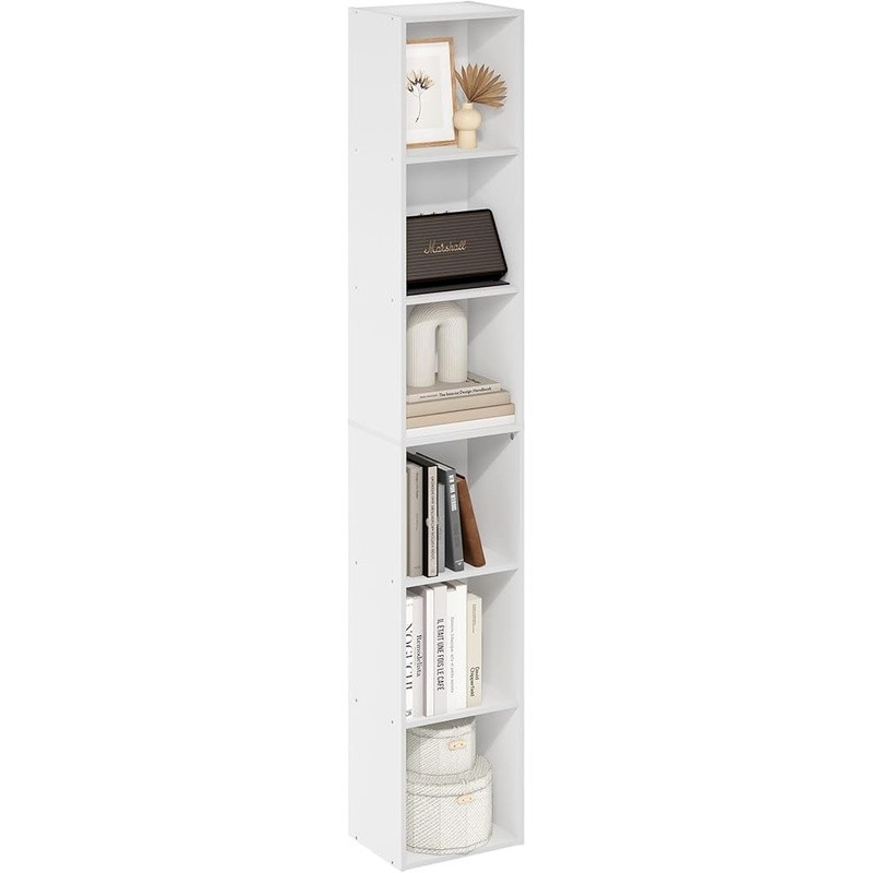 Slim 6-Tier Bookshelf Open Storage Engineered Wood Space Saving Modern Design US