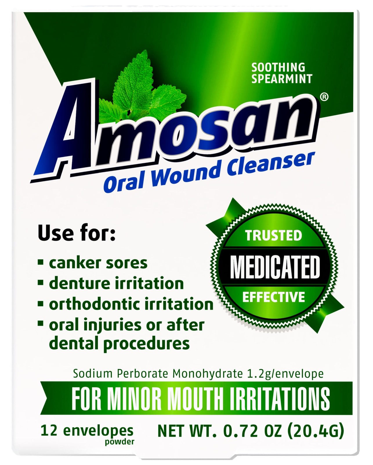 Amosan Oral Wound Cleanser - Spearmint 0.72 Ounce (Pack of 1)