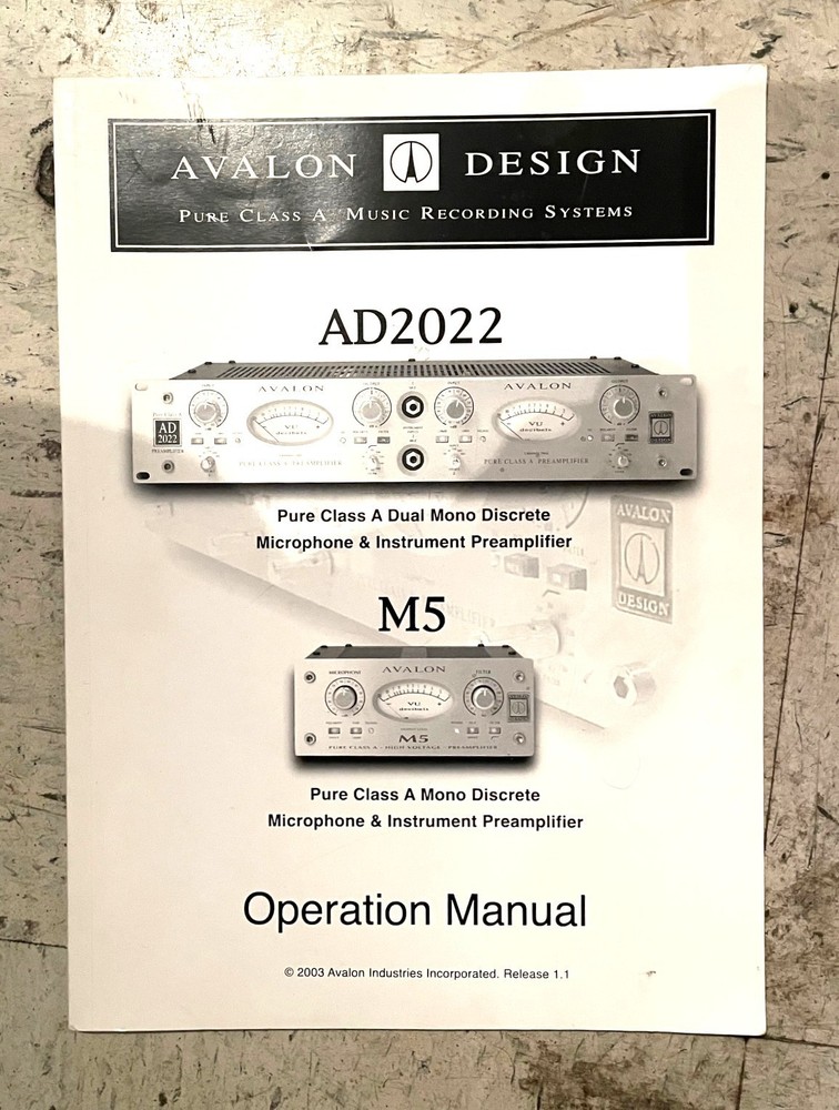 Avalon AD2022 M5 Operation Manual