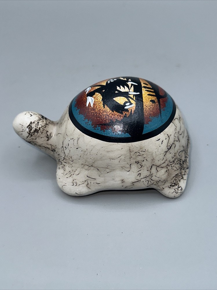 Native American Painted Ceramic Turtle Signed By Artist