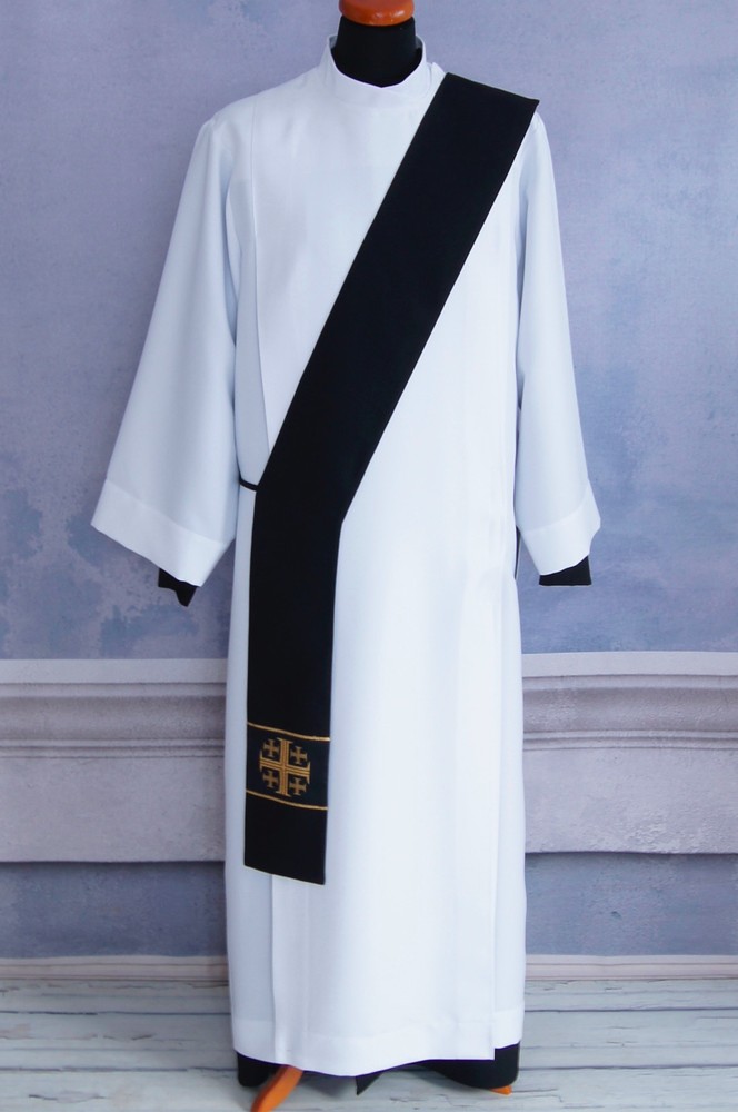 DEACON stole BLACK with Golden Jerusalem Cross