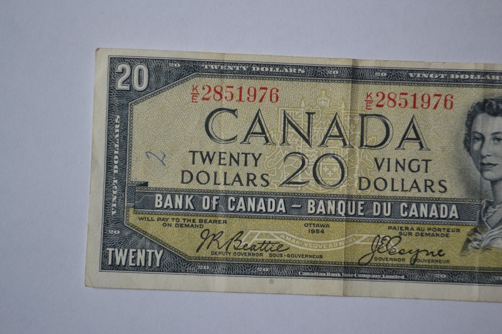 Canada 1954 $20 Twenty Dollar Bill Circulated