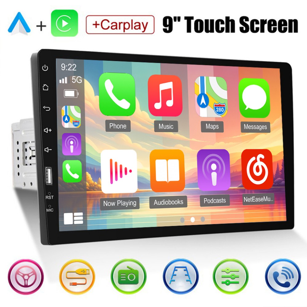 9" Single 1 Din MP5 Player Carplay Car Stereo Radio Android Auto Touch Screen