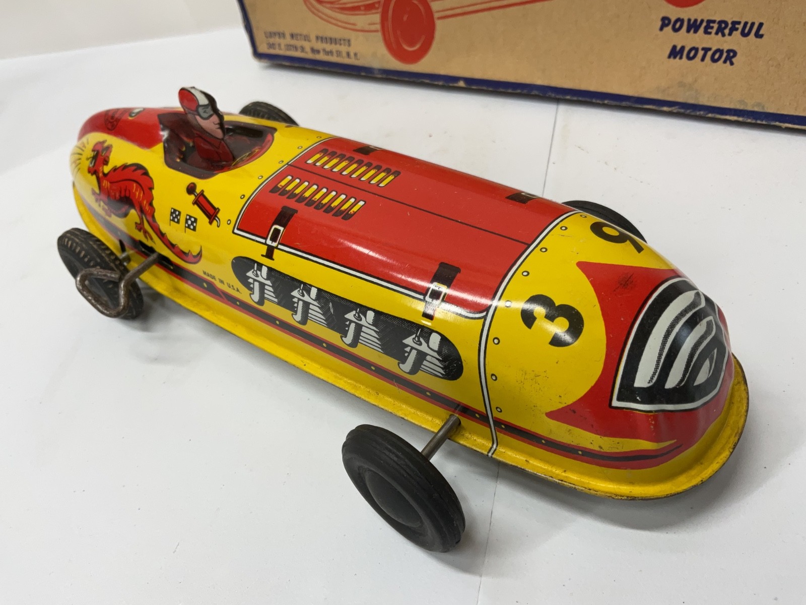 VINTAGE LUPOR TIN WINDUP RACER WITH ORIGINAL BOX