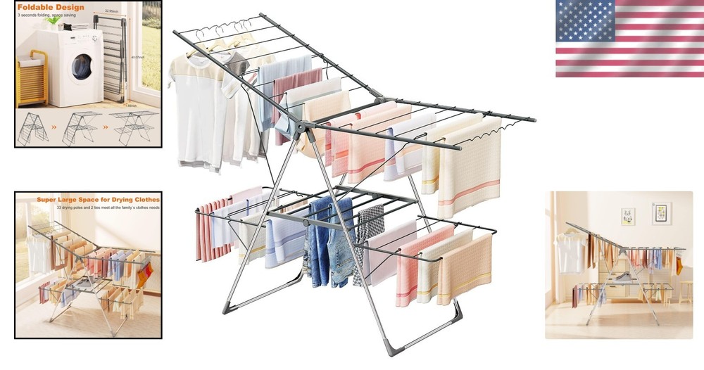 Clothes Drying Rack Foldable Large Laundry Drying Rack Collapsible Stainless ...