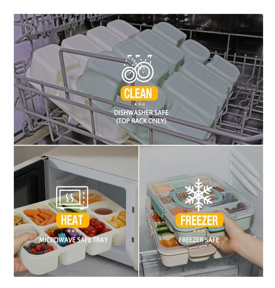 Caperci Original Snackle Box Container - 10-Compartment Divider. Mint Green