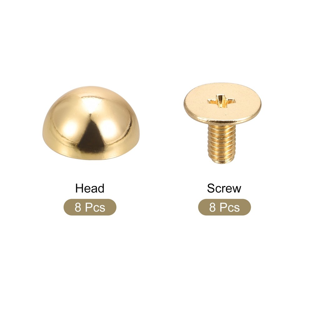 10x6mm Back Screw Rivets Solid Round Head Leather Studs Gold 8 Sets