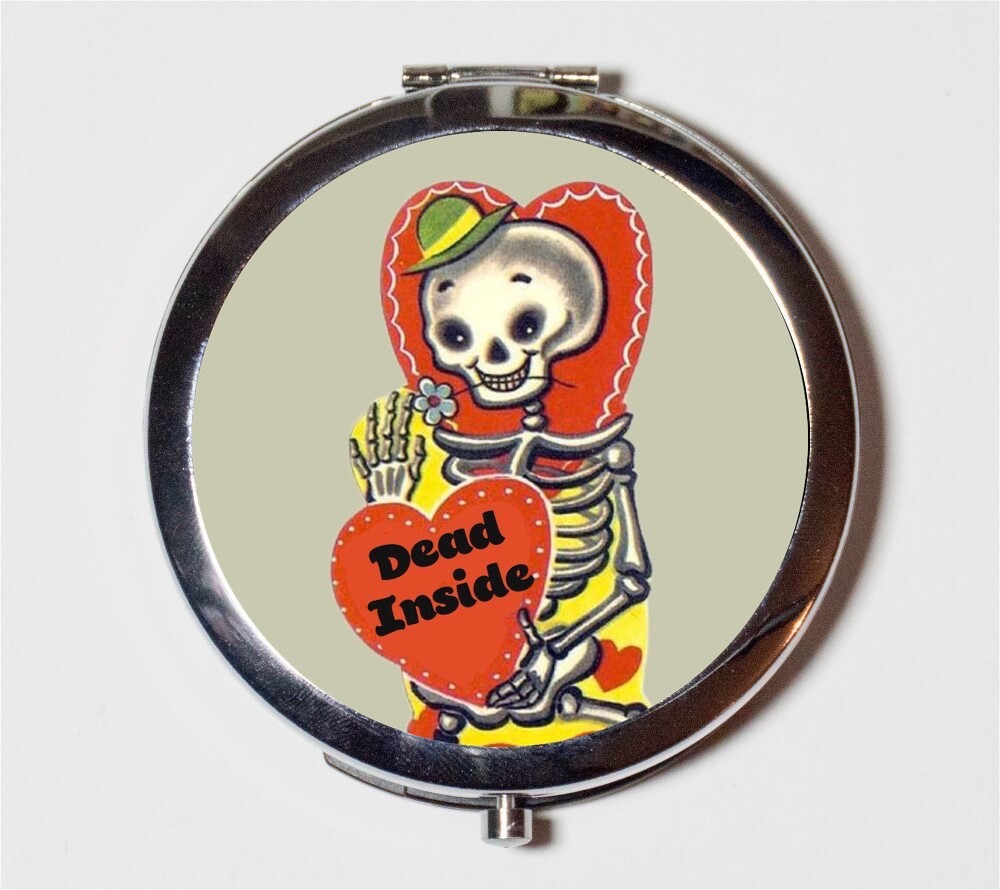 Dark Humor Skeleton Dead Inside Compact Mirror Make Up Pocket Mirror Cosmetic
