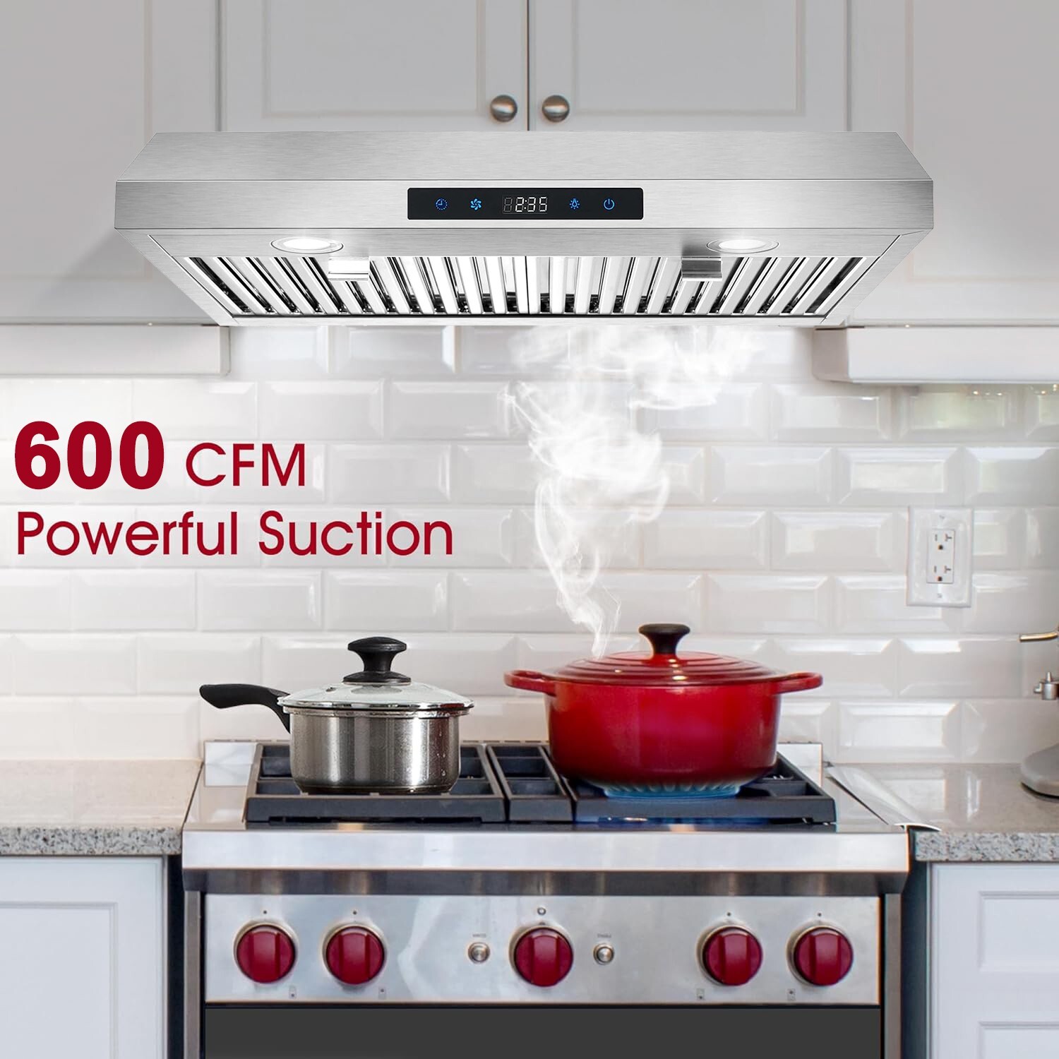 30 inch Kitchen Under Cabinet Range Hood 600CFM Stainless Steel 3-Speed Touch