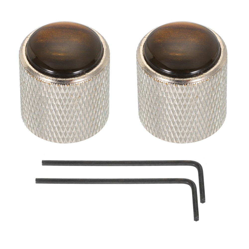 Guitar Bass Dome Knobs Amber Top 6mm Silver Metal Volume Tone Control 2Pcs
