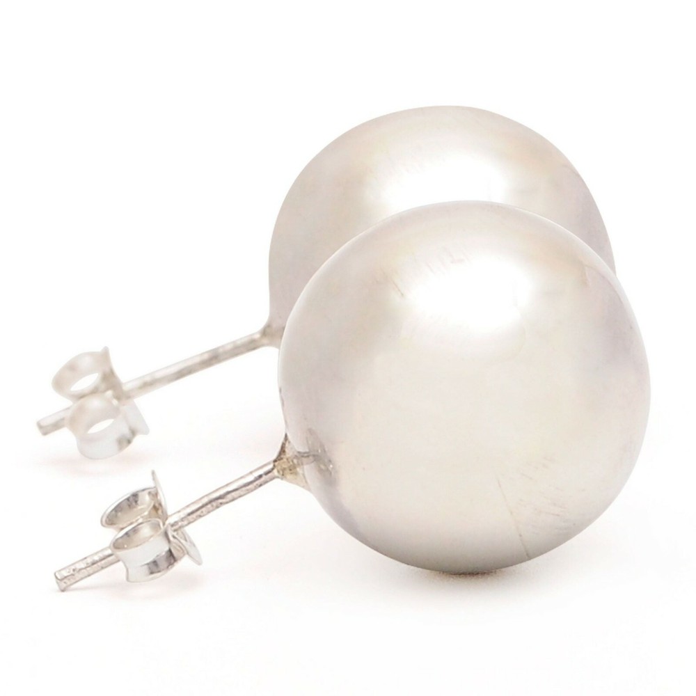Sterling Silver 925 High Polished Round Ball Bead Stud Earring Pair with backs