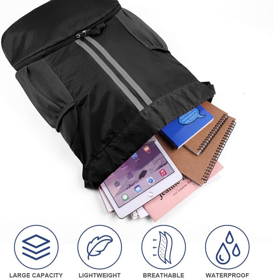Drawstring Backpack, Waterproof Sports Large Gym Bag Black