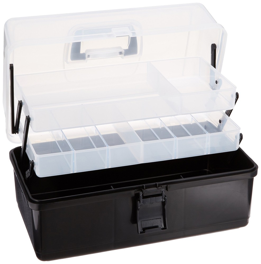 IRIS OHYAMA My Kit Tool Storage Box, Clear Black, 2-Tier Tray