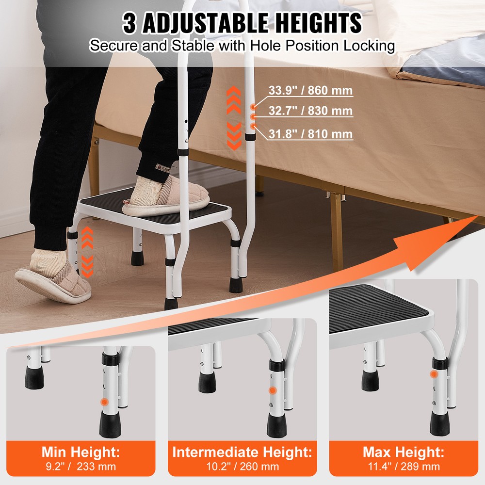 VEVOR Step Stool Ladder 3 Adjustable Height with Handle Max Load 330lbs for RVs