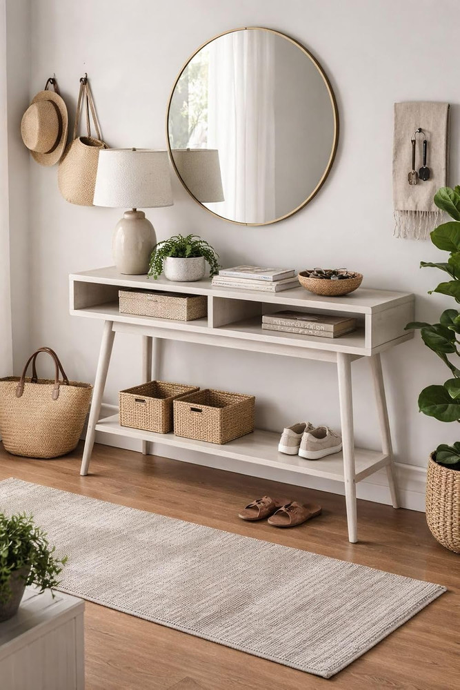 Stylish Cambria Console Table in Zebrano Whitewash Finish