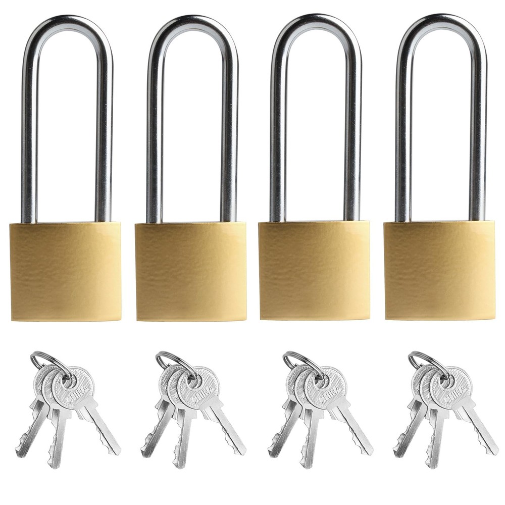 4 PCS Long Keyed Padlock Waterproof Solid Brass Lock, Padlock with Keys, 3.4 ...