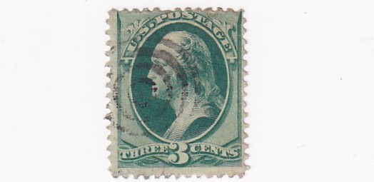 STAMP US SCOTT 158 "Washington" 3 CENT 1873 GREEN PF12. USED BULLSEYE CANCEL - E