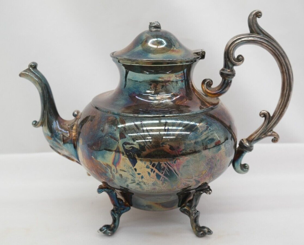 Antique Silver on Copper Footed Teapot    S1