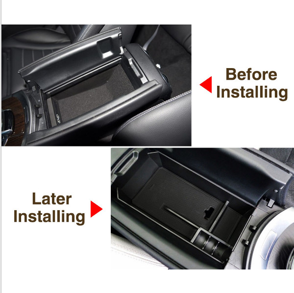 Black Console Organizer Armrest Compartment Storage Holder For Benz C GLC Class