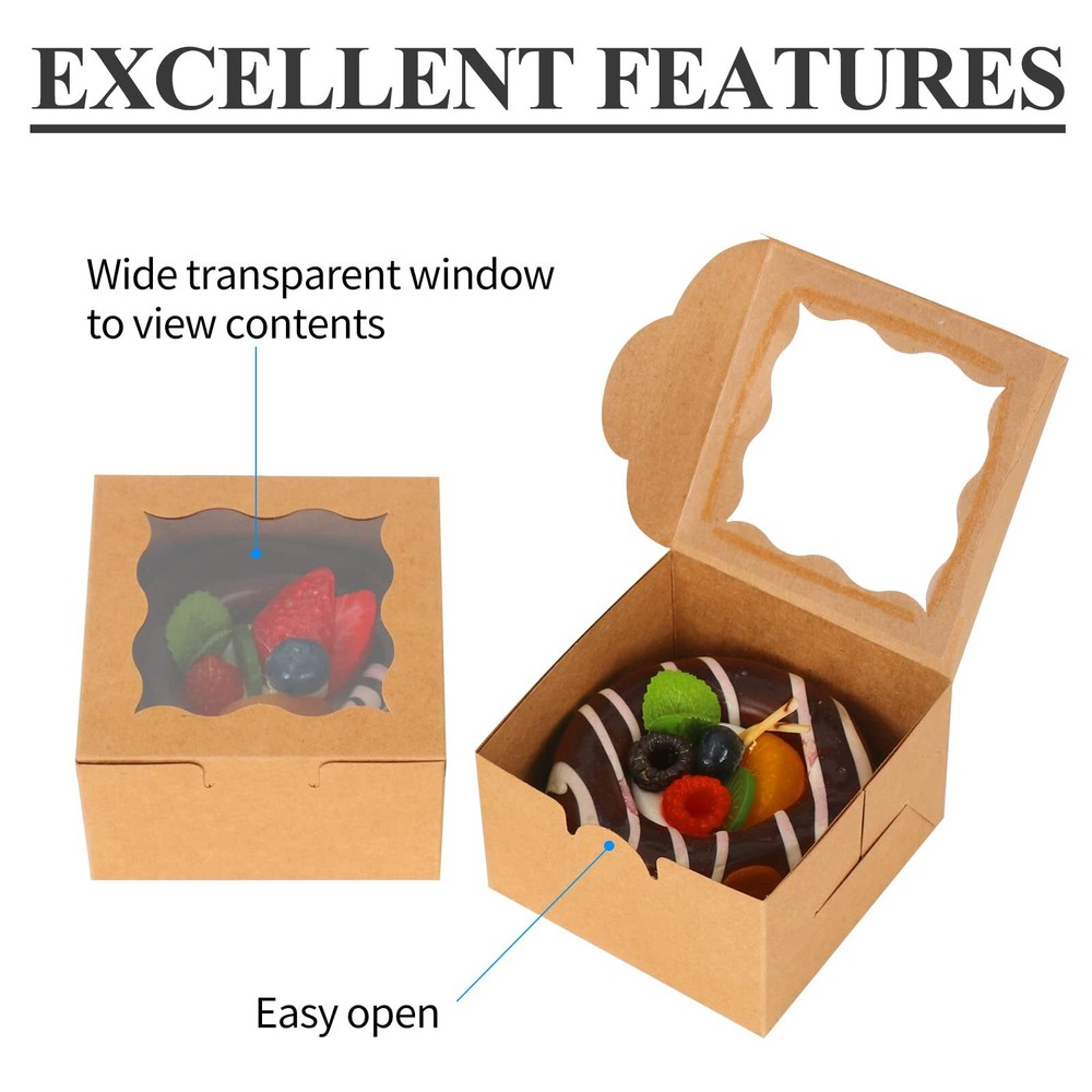 Brown Bakery Boxes with Window 60 Pack for Cupcakes Cookies & Pastries
