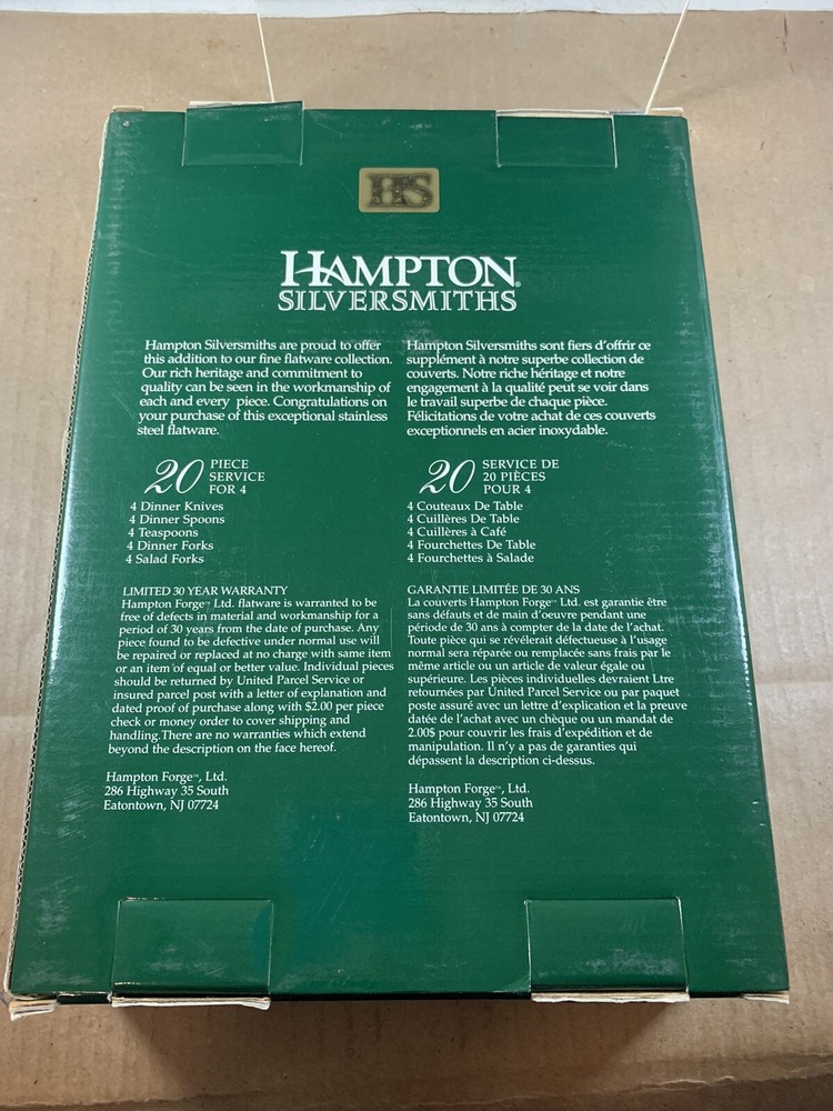 Hampton Silversmiths 24 KT Plated 20 Pc Set NOS NEW Versailles Flatware Dinner