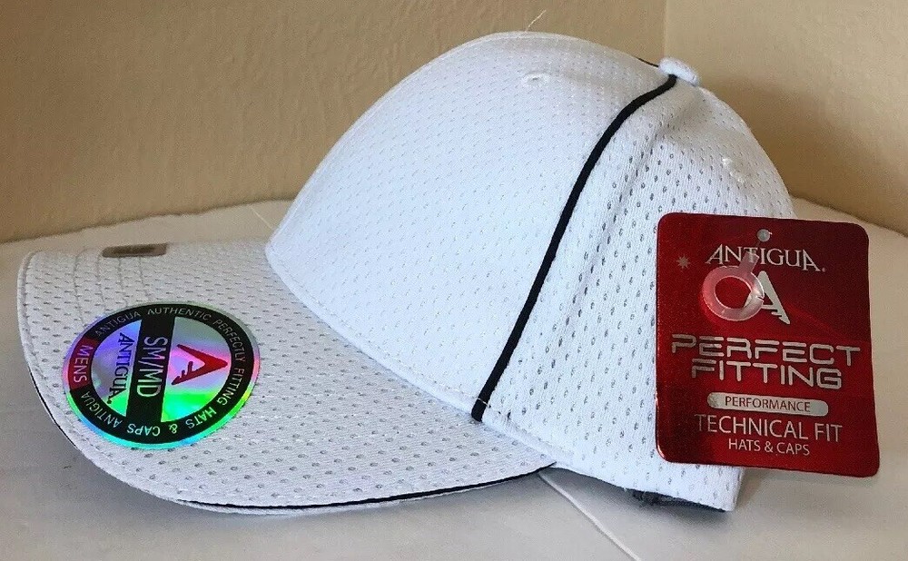 Antigua Plain Golf Hat White Sm/Med Technical Fit Motion Hat Desert Technology