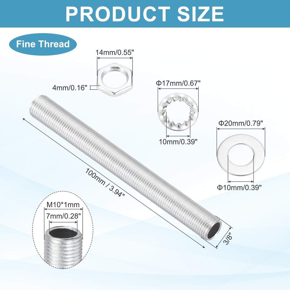 70Pcs 3.9" M10 Lamp Pipe Kit with Lock Nuts Washers for Assembly, Silver