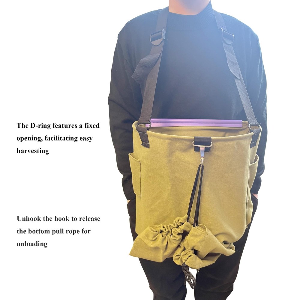 Adjustable Fruit Picking Bag - Canvas Pouch Harvest Apron with 2 Side Pockets...