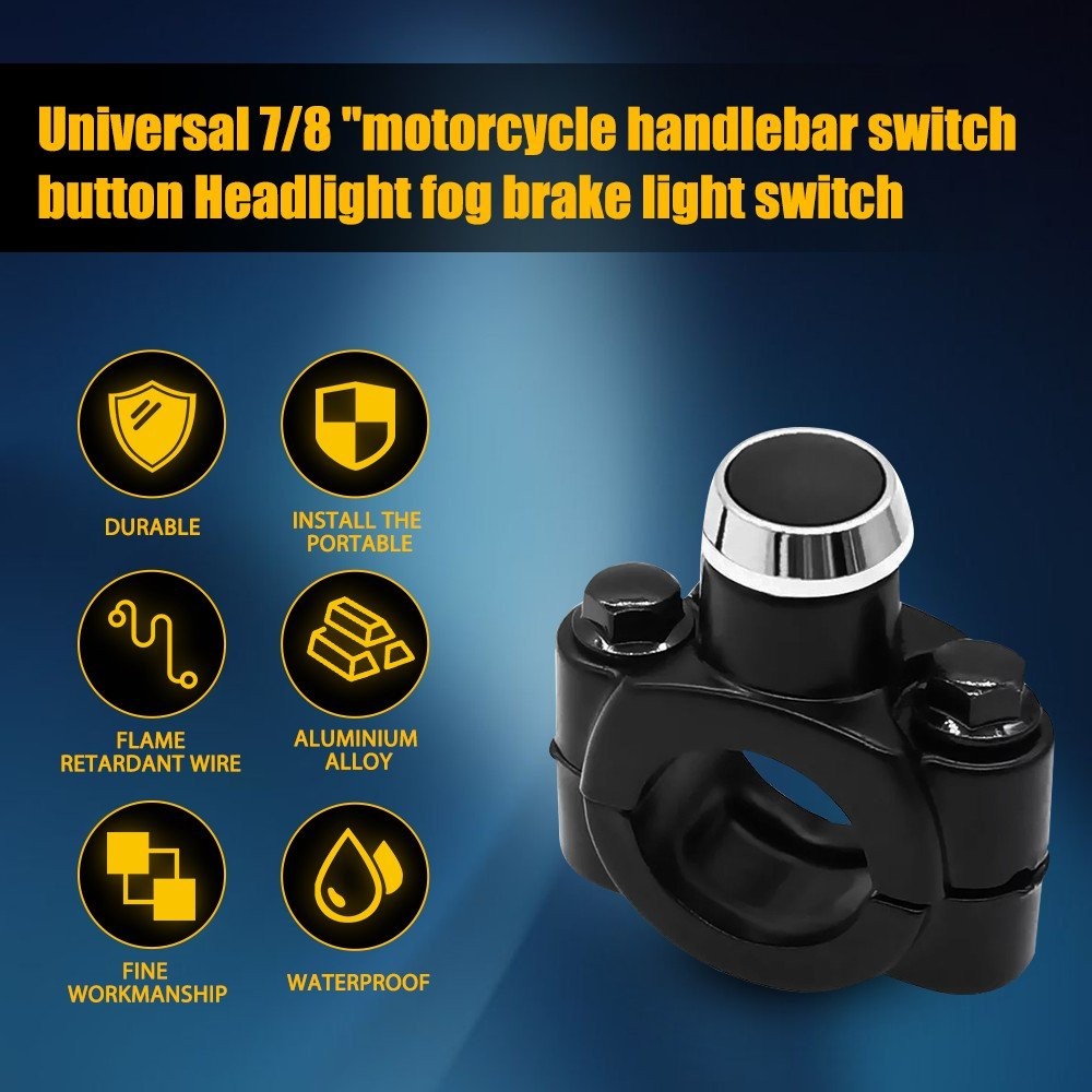 Motorcycle Switch Horn Handlebar Mount Push Button Momentary Start LED Light NEW