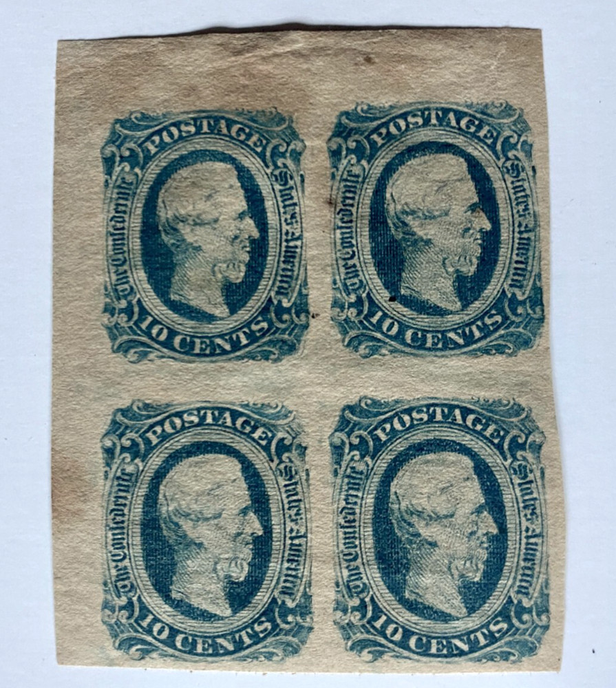 1863 US Scott CSA12 Block of 4 Imperf