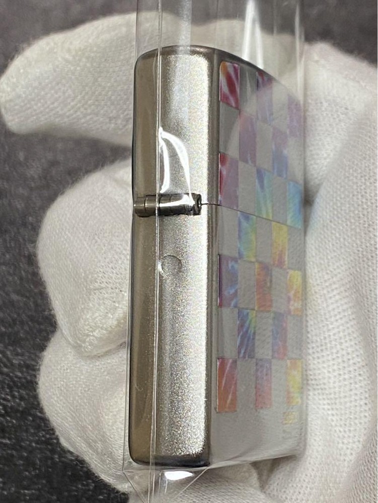 Zippo Plaid Gradient Color Silver Double Sided Processing Lighter Regular Japan