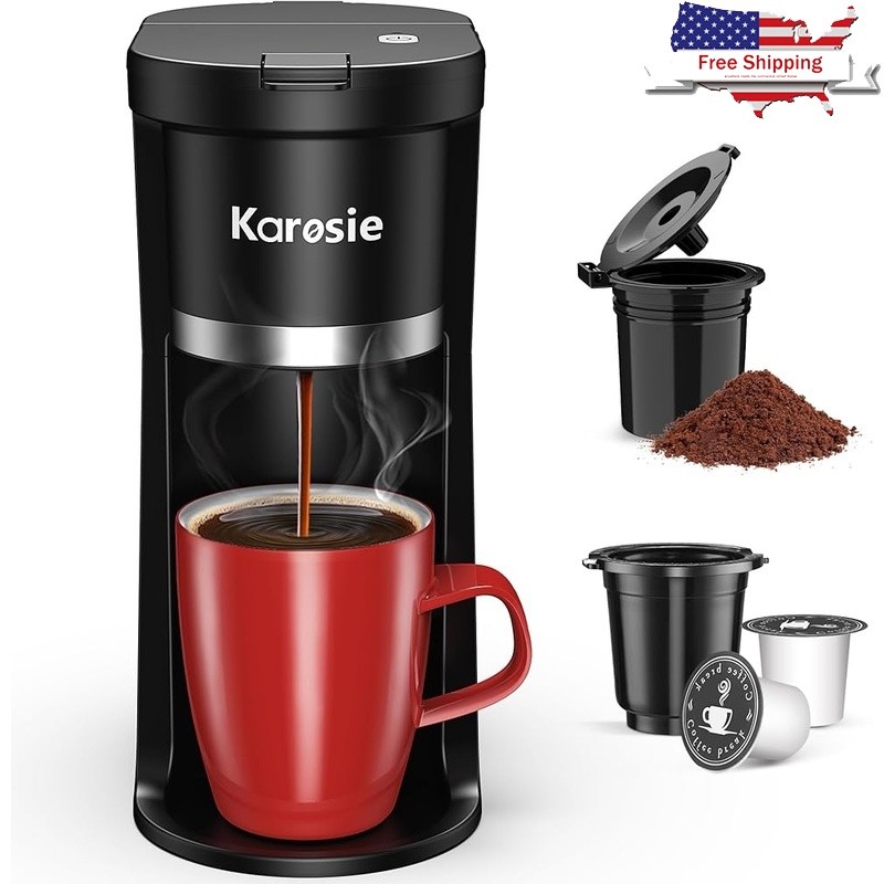 Single Serve Coffee Maker K-Cup Ground Coffee Fast Brew Compact Auto Shut-Off US