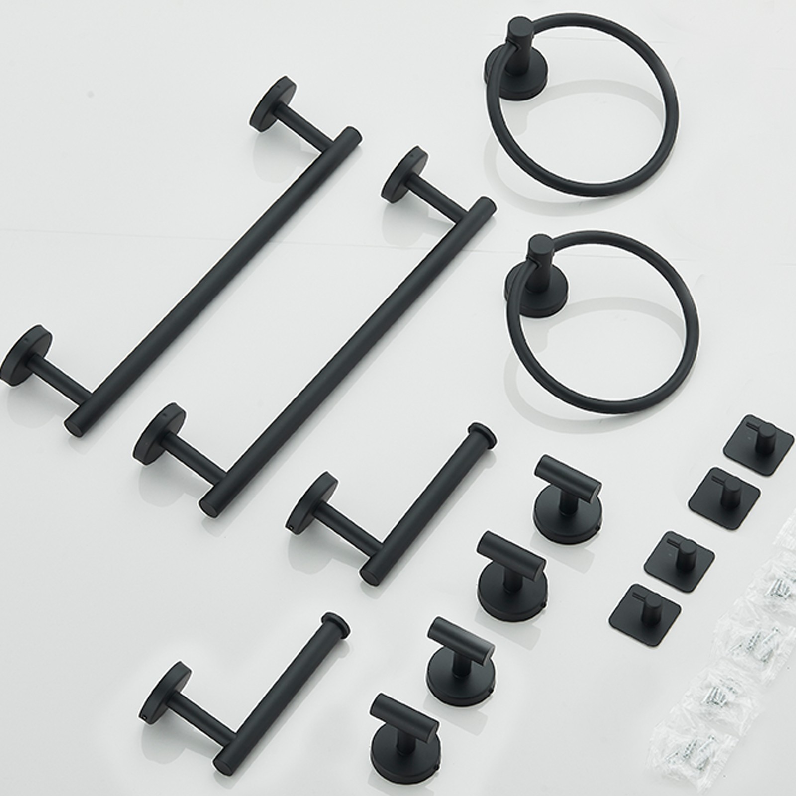 14 Pcs Black Bathroom Hardware Set Stainless Steel Towel Bar Towel Racks Hooks