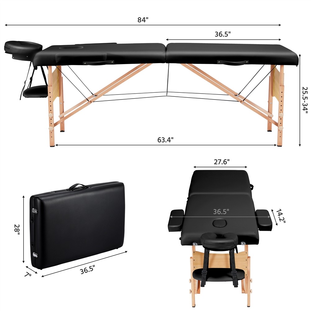 2 Sectional Folding Portable Massage Table with Face Cradle Armrests, Used