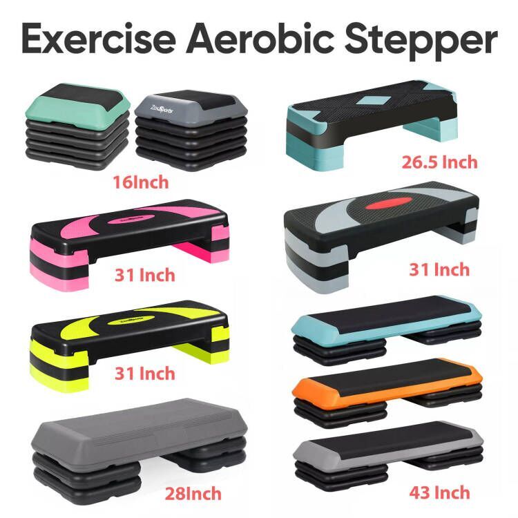 16"/28"/31"/43" Adjustable Exercise Step Platform Non Slip Surface w/ Risers