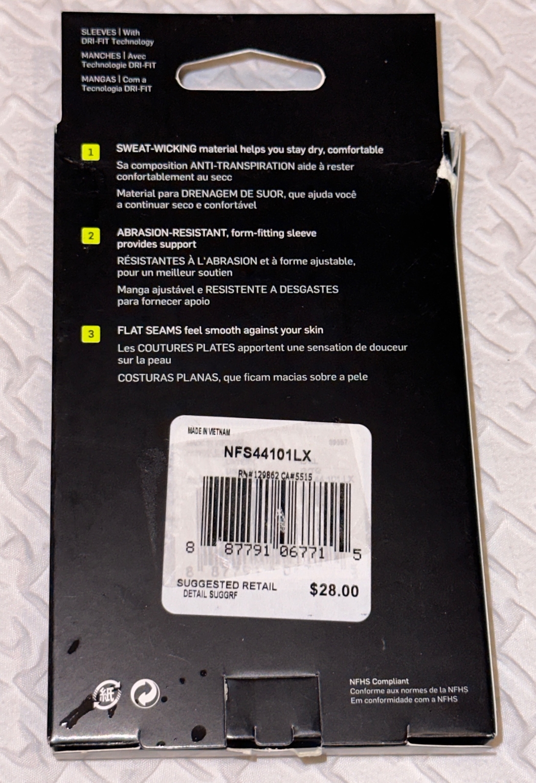 NIKE Pro Dri Fit 3.0 Compression WHITE Football Arm Sleeves Mens S / M L / XL