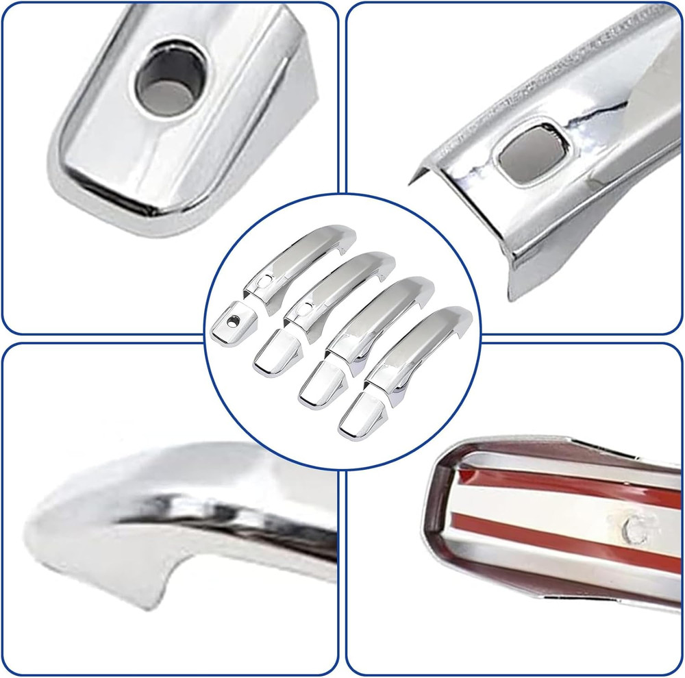 4Pcs Chrome Door Handle Cover Trim with 2 Smartkey Button Auto Sensor Holes Comp