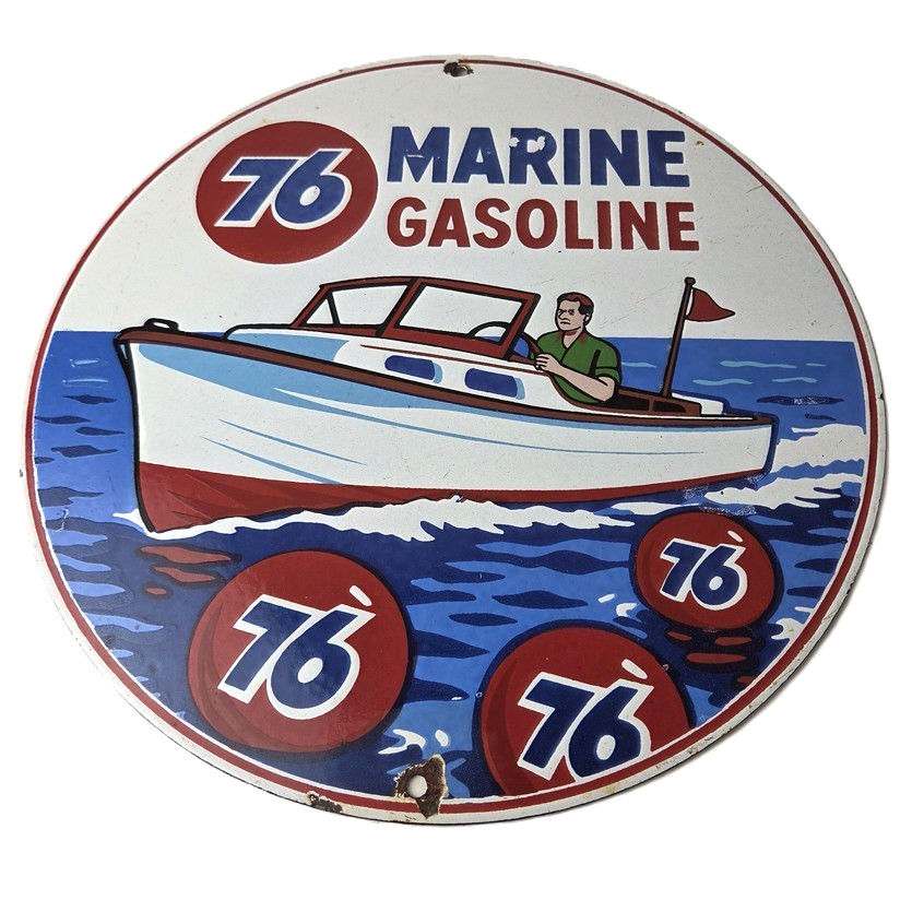 Vintage Union 76 Gasoline Sign - Porcelain Marine Gas Service Pump Sign