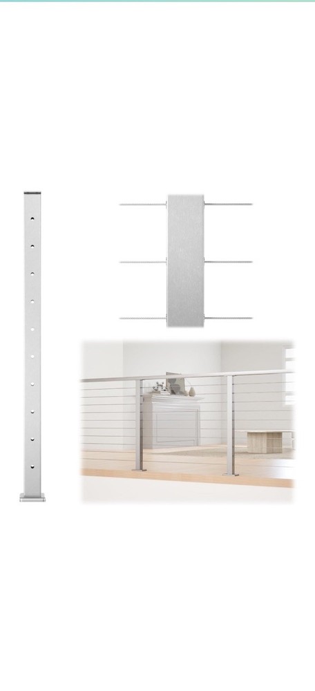 Muzata 36"x2"x2" (42") Side Mount Cable Railing Post Brushed Stainless Steel