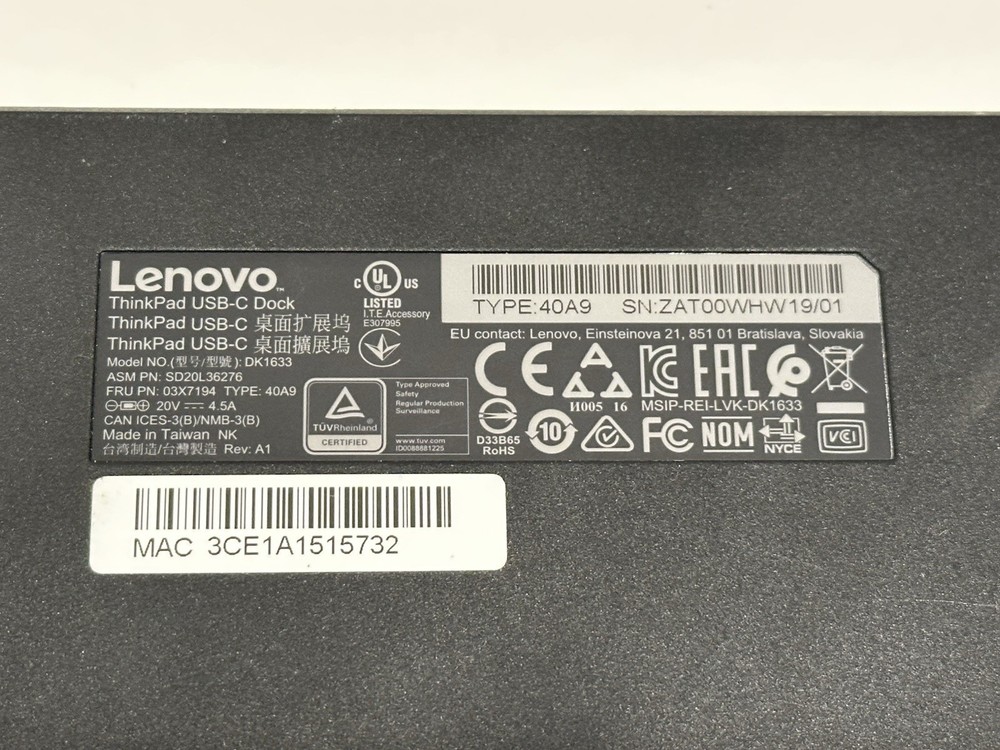 Lenovo 40A9 ThinkPad Universal USB-C Docking Station - Black - NO CABLES