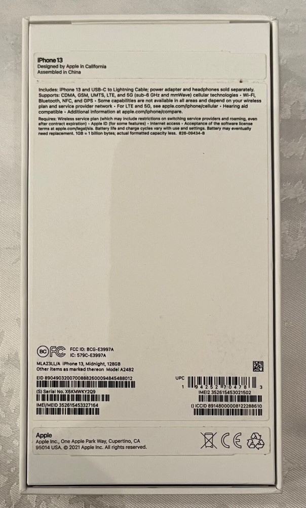 iPhone 13 EMPTY box With Packaging and Decal - Midnight