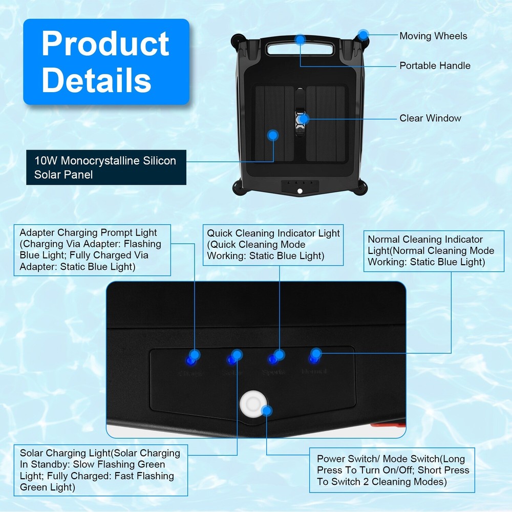 Solar Robotic Pool Skimmer Swimming Pool Surface 2 Modes Surface &APP Water Play