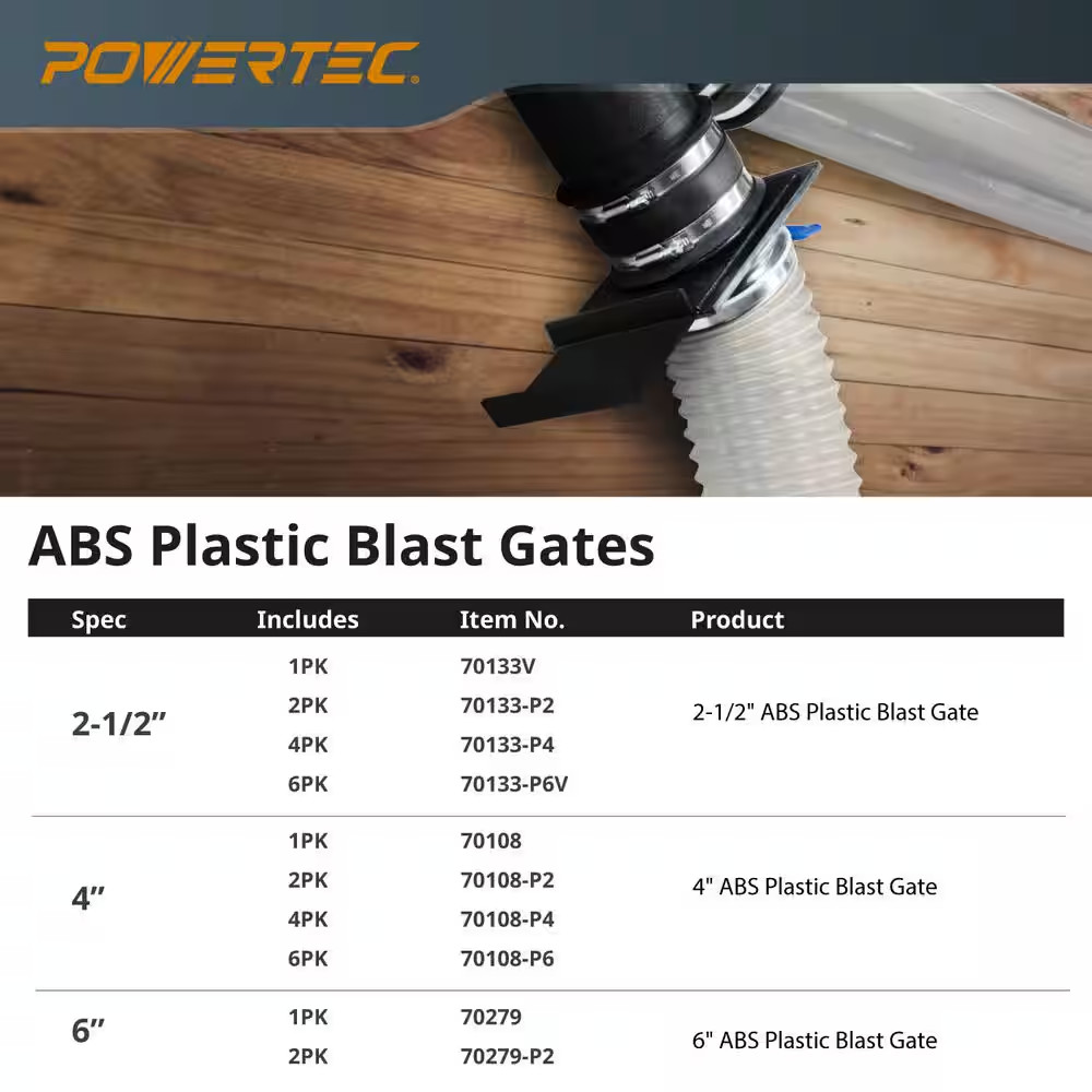 6 In. ABS Plastic Blast Gate for Dust Collection Systems