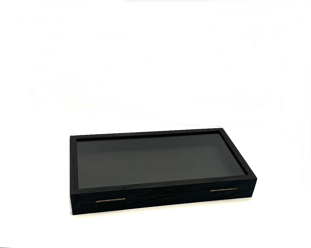 Rustic Black Stained Wood 20 Space Arrowhead Relics Display Storage Box Case