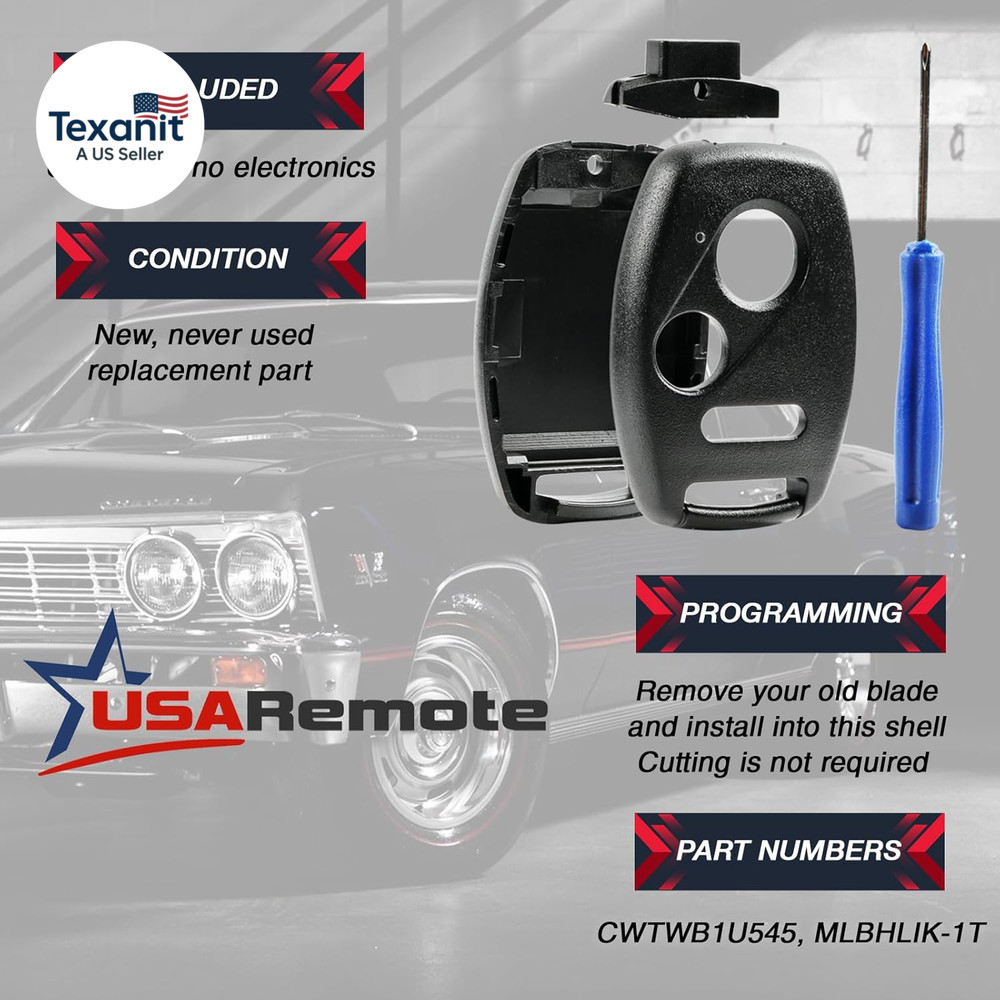 USA Remote CUTTING NOT REQUIRED - Key Fob Keyless Entry Remote Shell Case & Pad