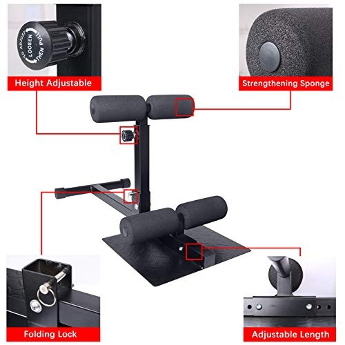 Sissy Squat Machine Adjustable Height, Protective Foam Thick Steel Black & Red