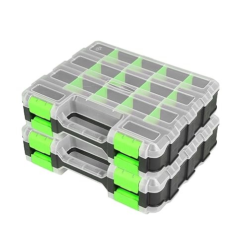 Tool Box with Transparent Lid, Double Side 34-Compartments 2 PACK Green